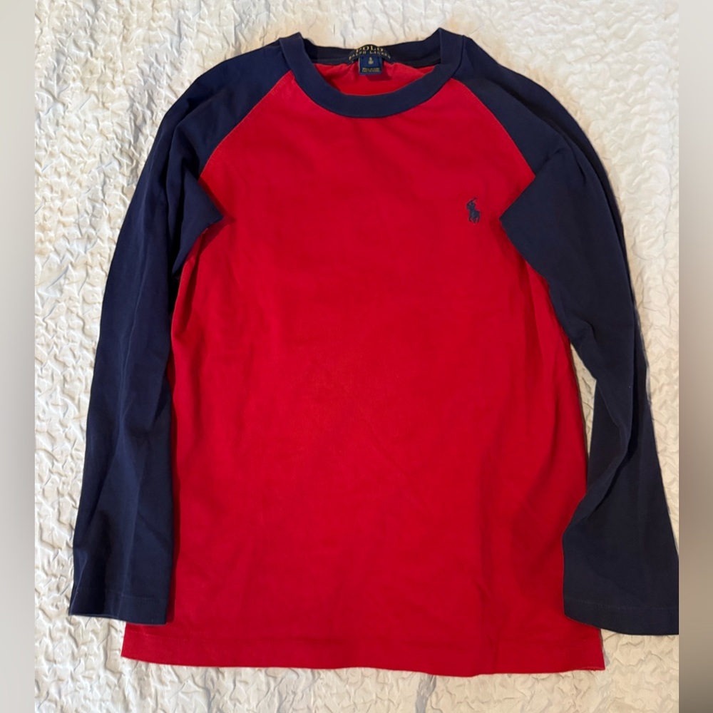 Polo Kids size small Red and Navy Long Sleeve Shirt with Logo on back